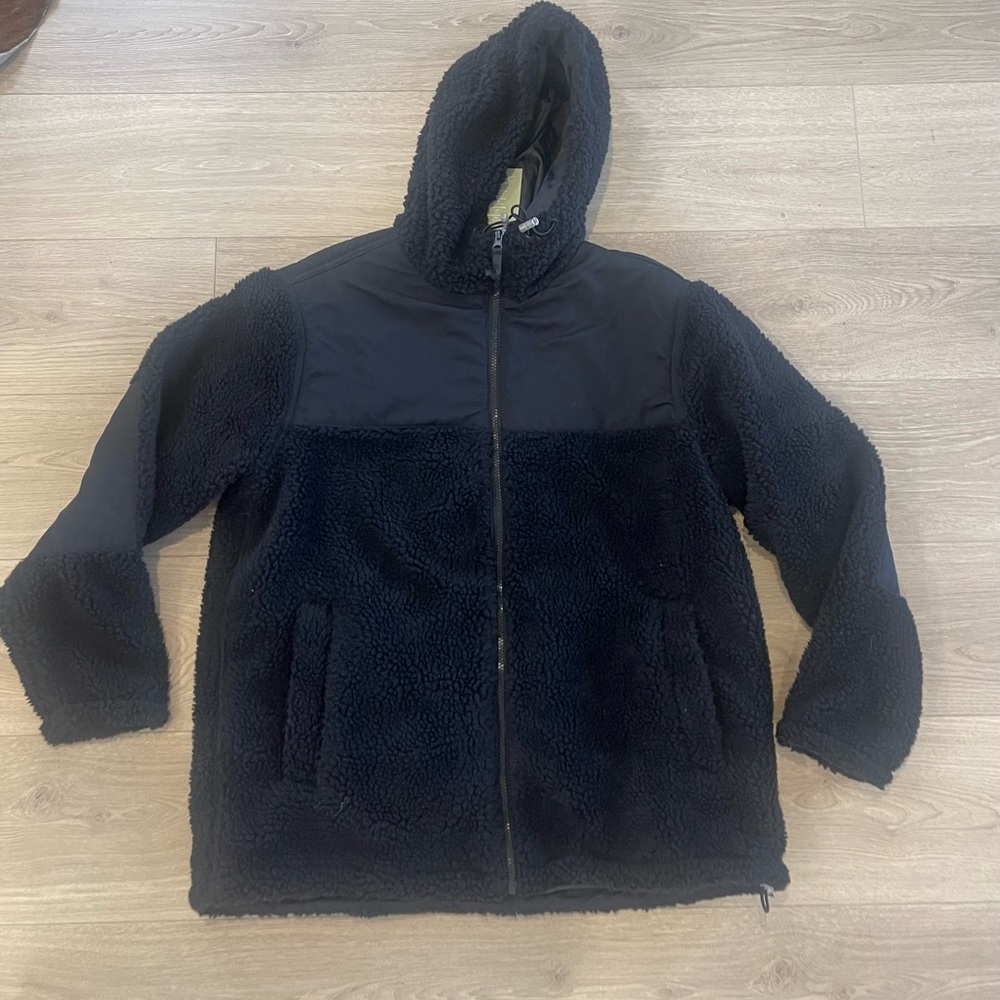 Navy blue fleece jacket with hood